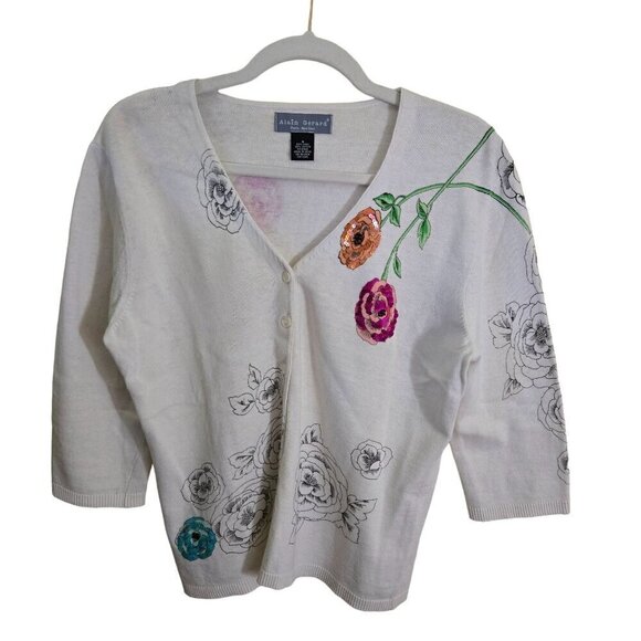 Alain Gerard Vintage NWT White Art To Wear Linen Blend Cardigan Sweater Size S - Picture 1 of 6